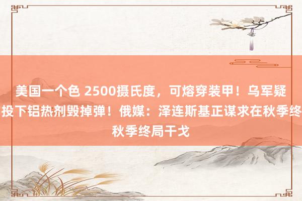 美国一个色 2500摄氏度，可熔穿装甲！乌军疑向俄方投下铝热剂毁掉弹！俄媒：泽连斯基正谋求在秋季终局干戈