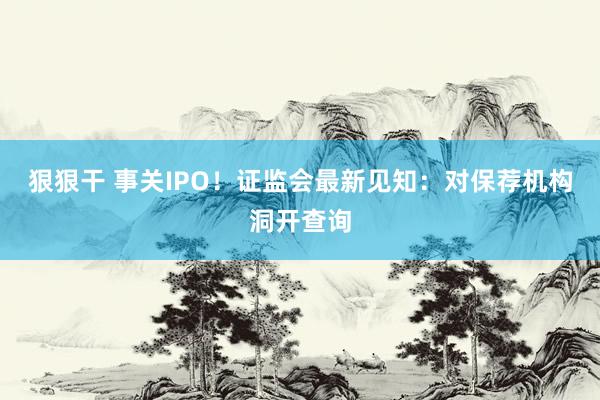 狠狠干 事关IPO！证监会最新见知：对保荐机构洞开查询