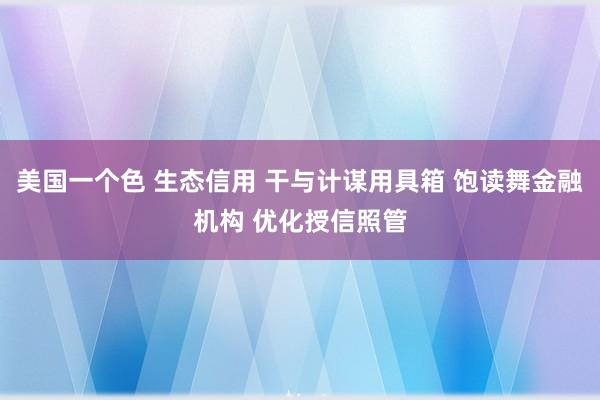 美国一个色 生态信用 干与计谋用具箱 饱读舞金融机构 优化授信照管