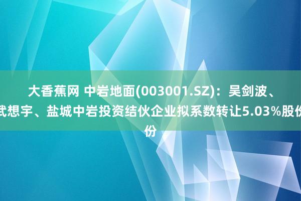 大香蕉网 中岩地面(003001.SZ)：吴剑波、武想宇、盐城中岩投资结伙企业拟系数转让5.03%股份