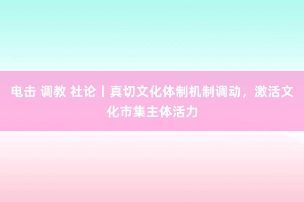 电击 调教 社论丨真切文化体制机制调动，激活文化市集主体活力