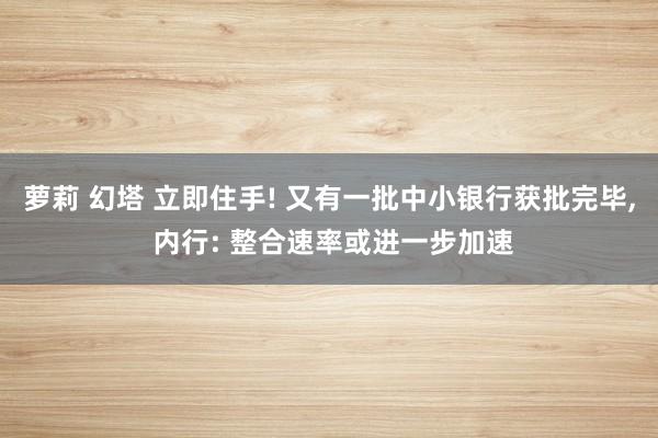 萝莉 幻塔 立即住手! 又有一批中小银行获批完毕， 内行: 整合速率或进一步加速