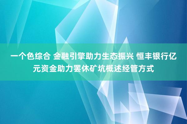 一个色综合 金融引擎助力生态振兴 恒丰银行亿元资金助力罢休矿坑概述经管方式