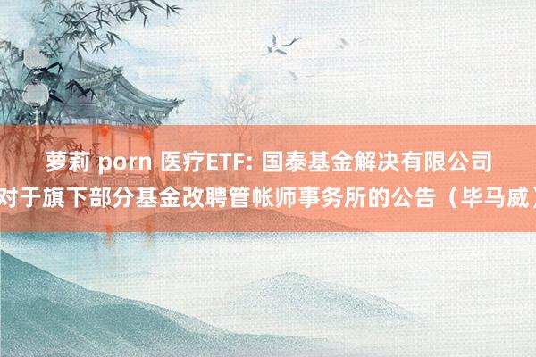 萝莉 porn 医疗ETF: 国泰基金解决有限公司对于旗下部分基金改聘管帐师事务所的公告（毕马威）