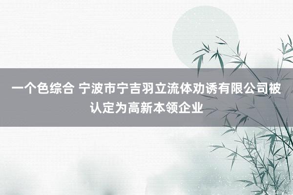 一个色综合 宁波市宁吉羽立流体劝诱有限公司被认定为高新本领企业