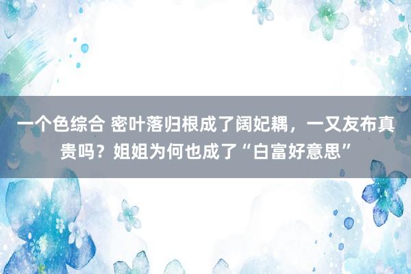 一个色综合 密叶落归根成了阔妃耦，一又友布真贵吗？姐姐为何也成了“白富好意思”