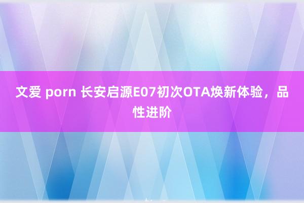 文爱 porn 长安启源E07初次OTA焕新体验，品性进阶